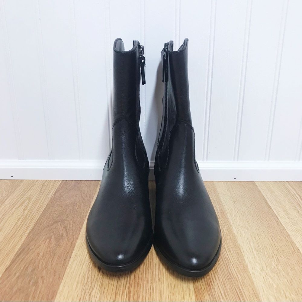 NATURALIZER Gaby Black Leather Western Midi Boot Bootie Block Heel Size 5 New - Picture 3 of 11